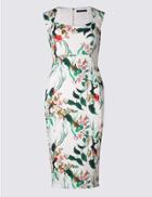 Marks & Spencer Oriental Print Scuba Bodycon Midi Dress Ivory Mix