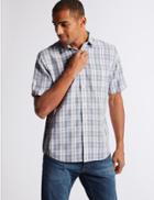 Marks & Spencer Modal Rich Checked Shirt With Pocket Bright Blue Mix
