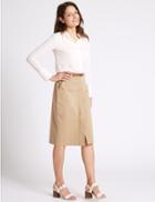 Marks & Spencer Cotton Rich Belted A-line Midi Skirt Black