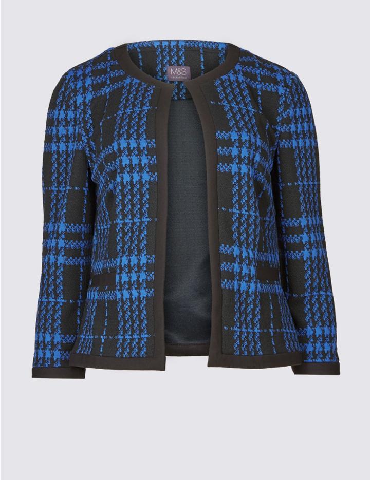 Marks & Spencer Checked 3/4 Sleeve Blazer Blue