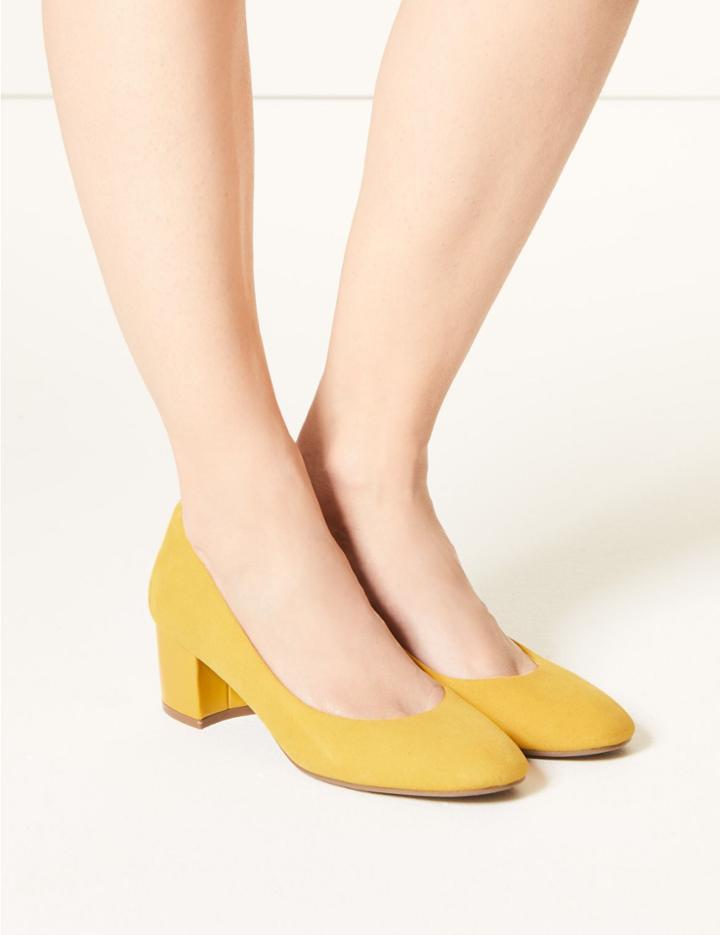 Marks & Spencer Block Heel Suede Court Shoes Ochre