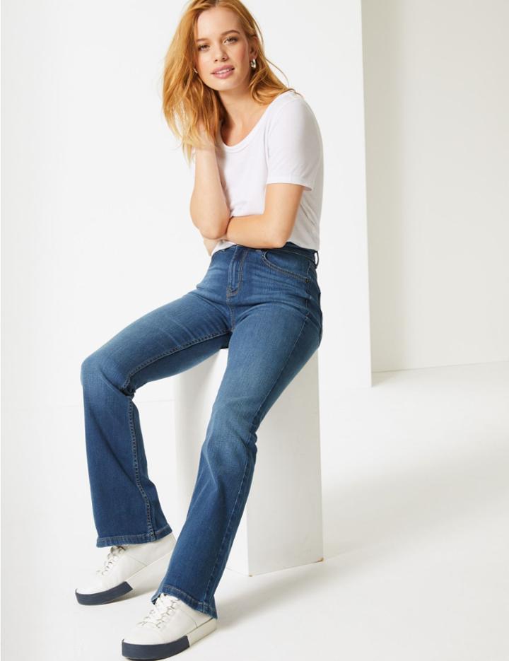 Marks & Spencer Petite Mid Rise Flared Jeans Medium Blue Mix