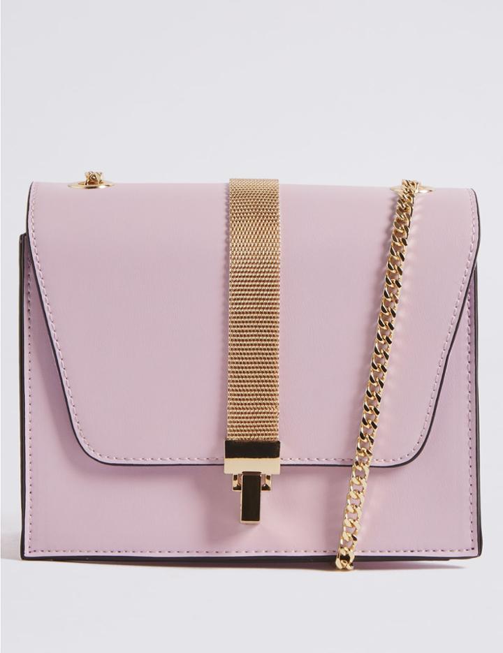 Marks & Spencer Faux Leather Chain Boxy Cross Body Bag Lilac