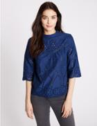 Marks & Spencer Pure Cotton 3/4 Sleeve Shell Top Rich Blue