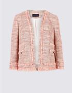 Marks & Spencer Petite Cotton Blend Textured Blazer Pink