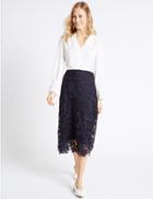 Marks & Spencer Floral Lace A-line Midi Skirt Navy