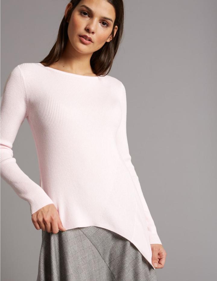 Marks & Spencer Wool Blend Asymmetrical Hem Jumper Light Pink