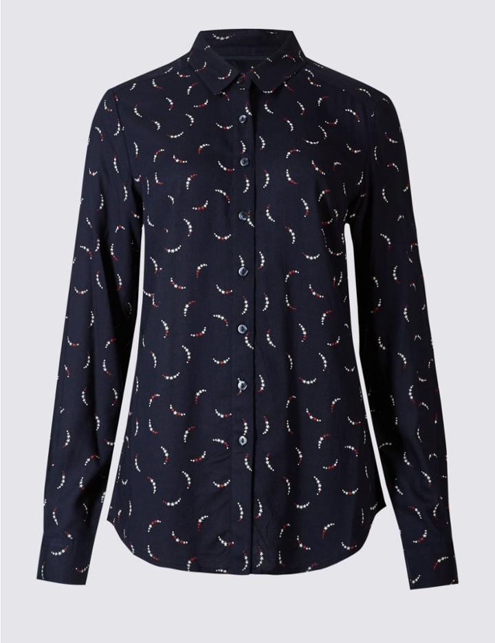 Marks & Spencer Printed Long Sleeve Shirt Navy Mix