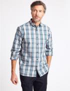 Marks & Spencer Cotton Rich Checked Oxford Shirt Navy Mix
