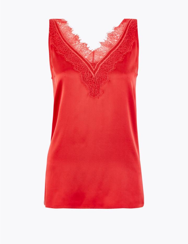Marks & Spencer Pure Silk Lace Trim Camisole Top Rouge