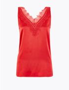 Marks & Spencer Pure Silk Lace Trim Camisole Top Rouge