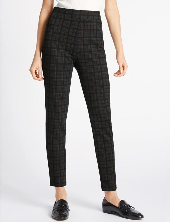 Marks & Spencer Checked Skinny Trousers Grey Mix