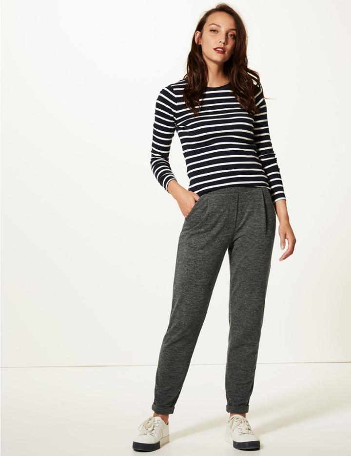 Marks & Spencer Textured Jersey Tapered Leg Peg Trousers Grey Mix