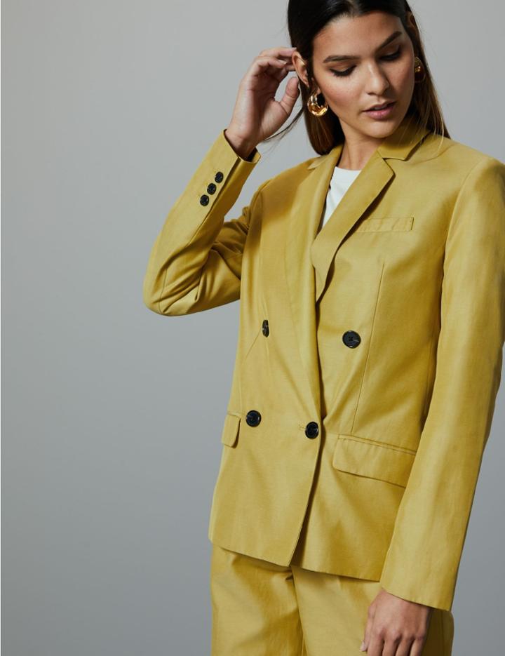 Marks & Spencer Linen Blend Double Breasted Blazer Lime