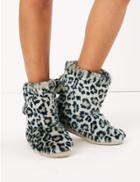 Marks & Spencer Faux Fur Slipper Boots Brown Mix