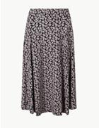 Marks & Spencer Floral Print Jersey Pleated Midi Skirt Black Mix