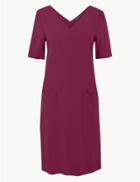 Marks & Spencer Linen Rich Patch Pocket Shift Dress Dark Magenta