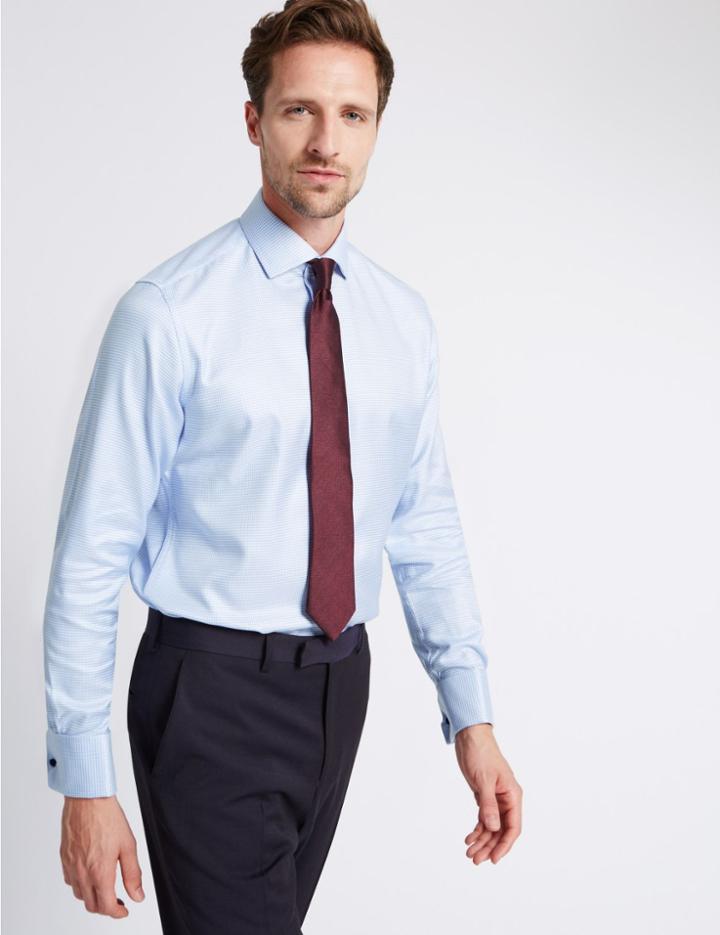 Marks & Spencer Pure Cotton Long Sleeve Shirt Blue Mix