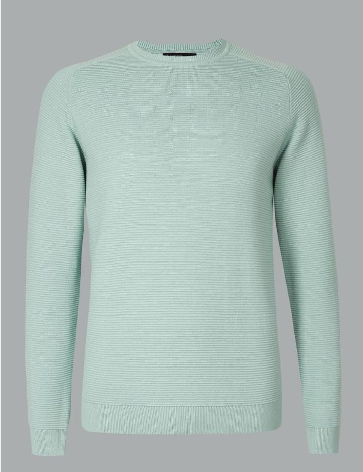 Marks & Spencer Pure Cotton Textured Jumper Sea Green