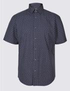Marks & Spencer Pure Cotton Spotted Shirt Navy Mix