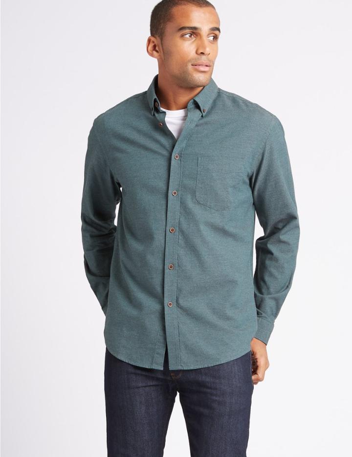 Marks & Spencer Brushed Cotton Shirt Dark Green