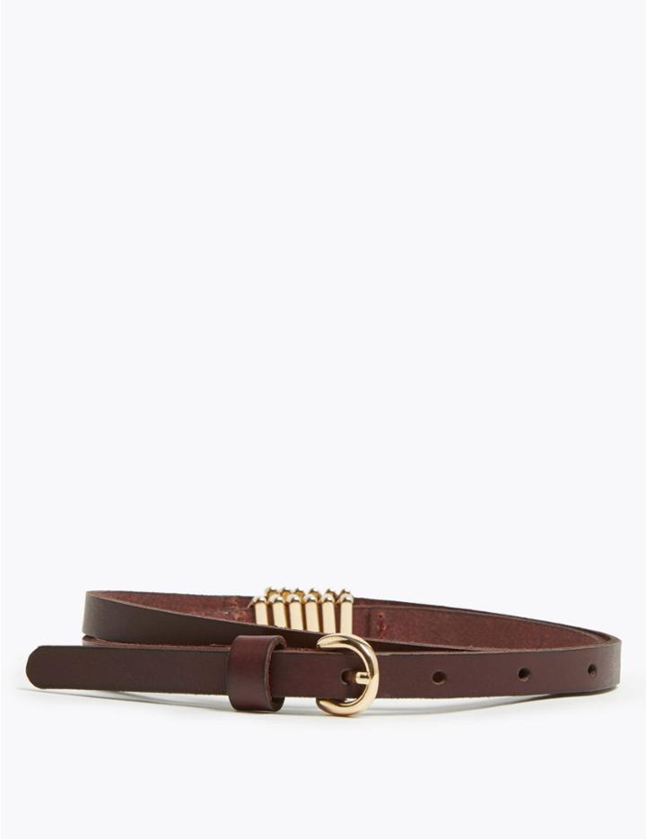 Marks & Spencer Skinny Leather Chevron Detail Waist Belt Bordeaux