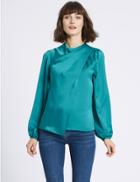 Marks & Spencer Round Neck Long Sleeve Shell Top Peacock