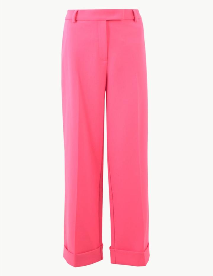 Marks & Spencer Turn-up Wide Leg Trousers Hot Pink