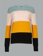 Marks & Spencer Pure Cashmere Colour Block Jumper Multi