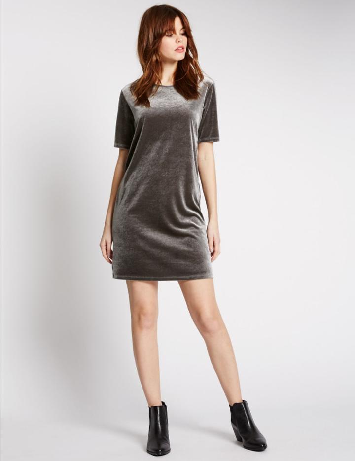Marks & Spencer Velvet Half Sleeve Shift Dress Grey