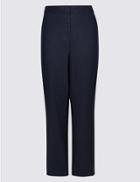 Marks & Spencer Curve Linen Rich Wide Leg Flared Trousers Navy