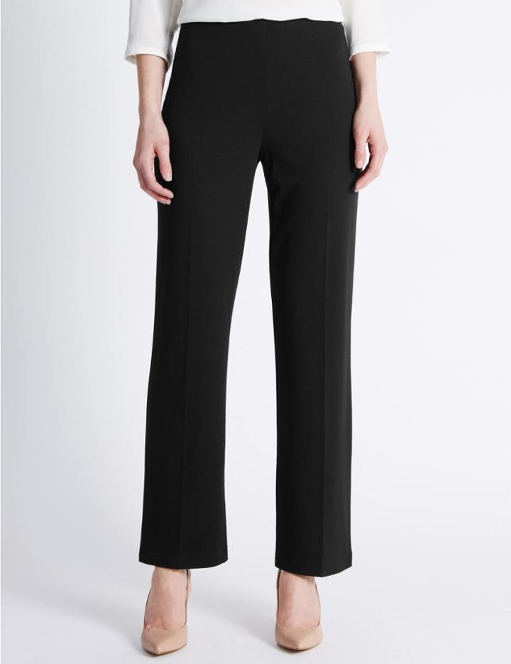 Marks & Spencer Flat Front Straight Leg Trousers Black