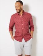 Marks & Spencer Pure Linen Palm Print Shirt Dark Pink