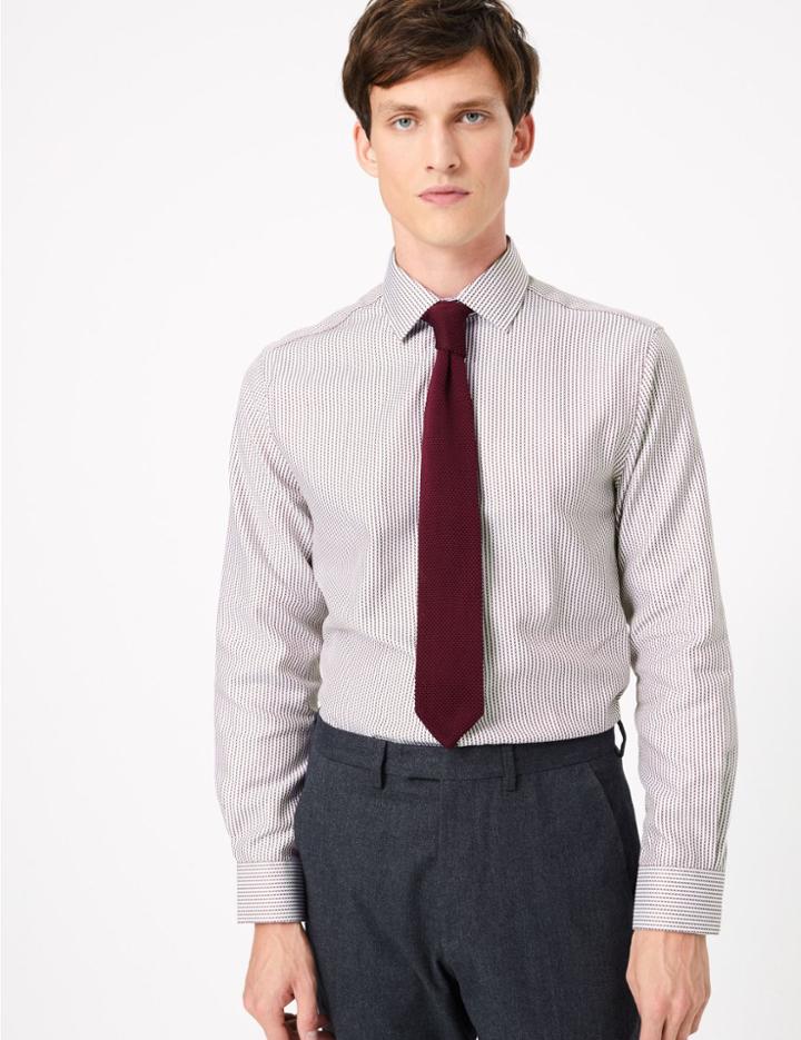 Marks & Spencer Tailored Fit Rope Print Easy To Iron Shirt Burgundy Mix