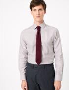 Marks & Spencer Tailored Fit Rope Print Easy To Iron Shirt Burgundy Mix