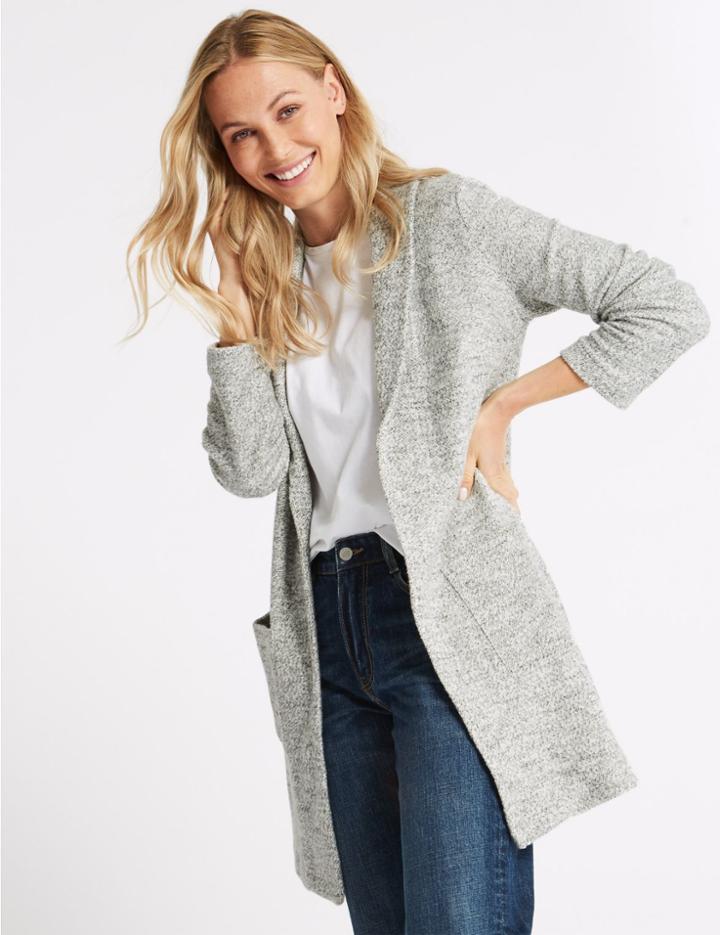 Marks & Spencer Cotton Rich Textured Open Front Coat Ecru