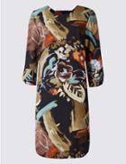 Marks & Spencer Plus Printed Bar Back Tunic Midi Dress Navy Mix