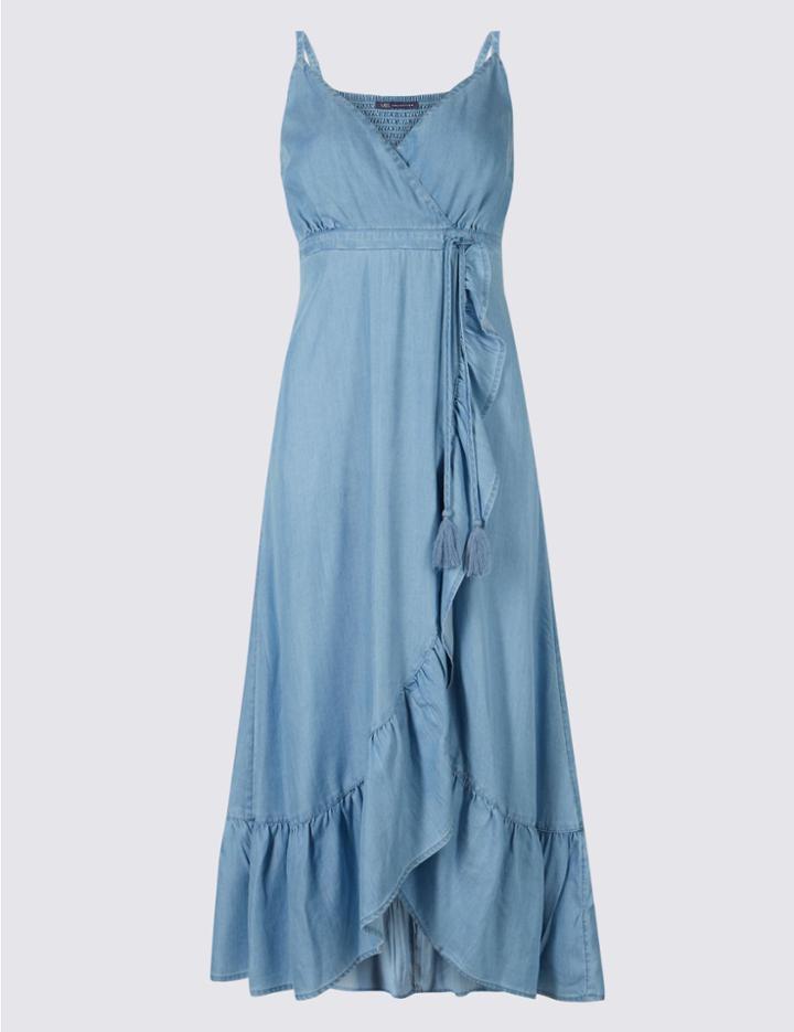 Marks & Spencer Ruffle Wrap Midi Dress Chambray