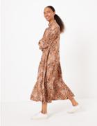Marks & Spencer Floral Print Relaxed Midi Dress Soft Brown Mix