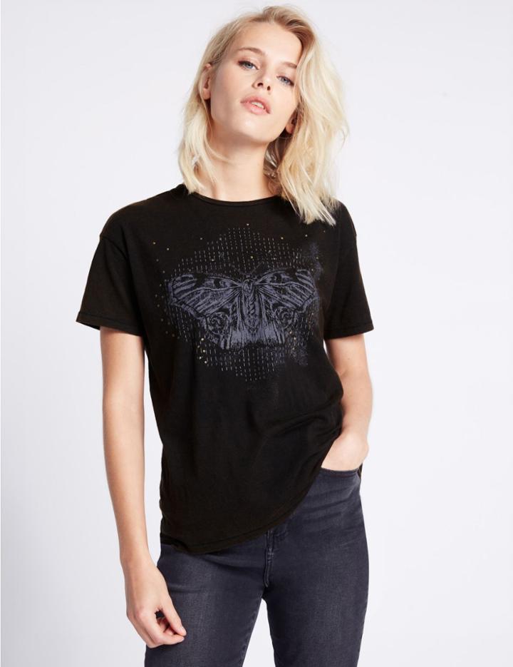 Marks & Spencer Modal Blend Printed Short Sleeve T-shirt Charcoal