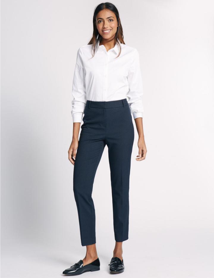 Marks & Spencer Cropped Tapered Leg Trousers Navy Mix