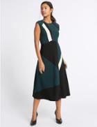 Marks & Spencer Colour Block Skater Midi Dress Teal Mix