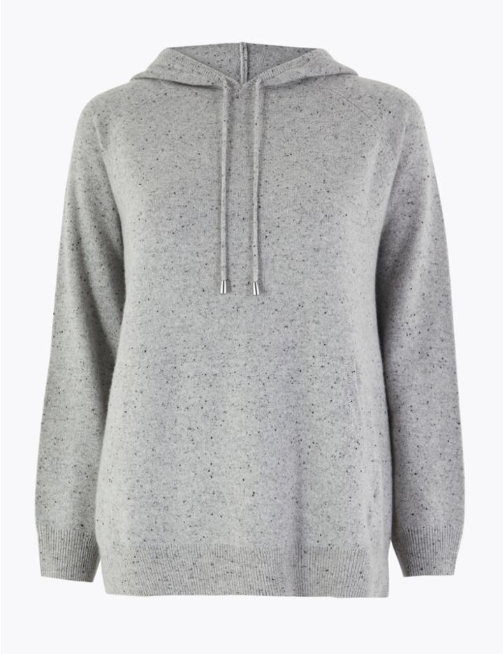 Marks & Spencer Cashmere Relaxed Fit Hoodie Grey Marl