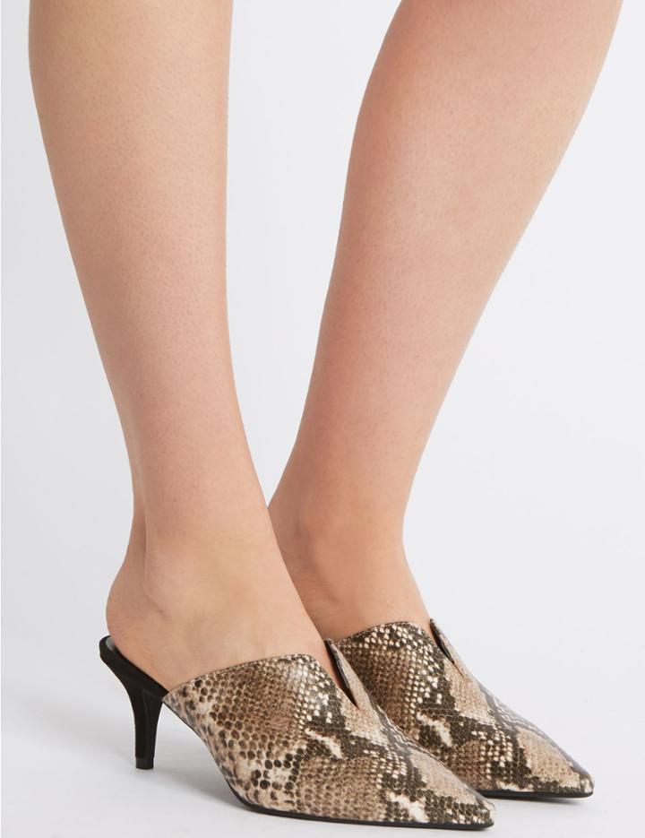 Marks & Spencer Wide Fit Kitten Heel Mule Shoes Neutral