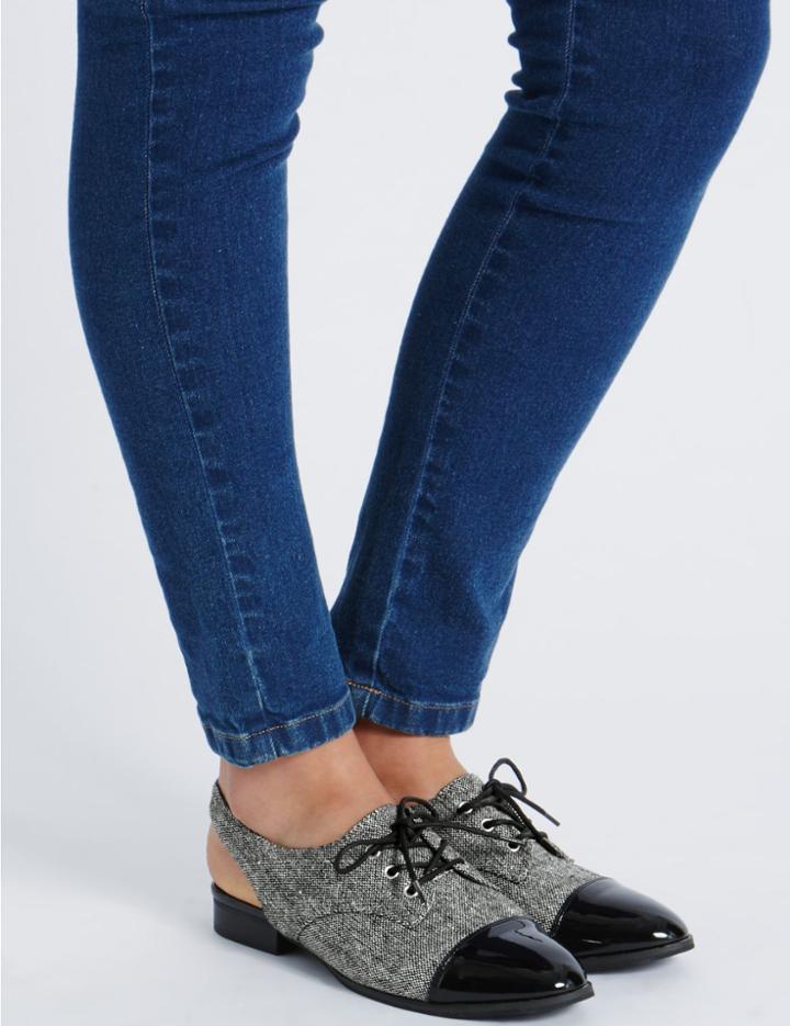 Marks & Spencer Block Heel Lace-up Sling Back Loafers Black Mix
