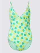 Marks & Spencer Secret Slimming&trade; Printed Plunge Swimsuit Aqua Mix