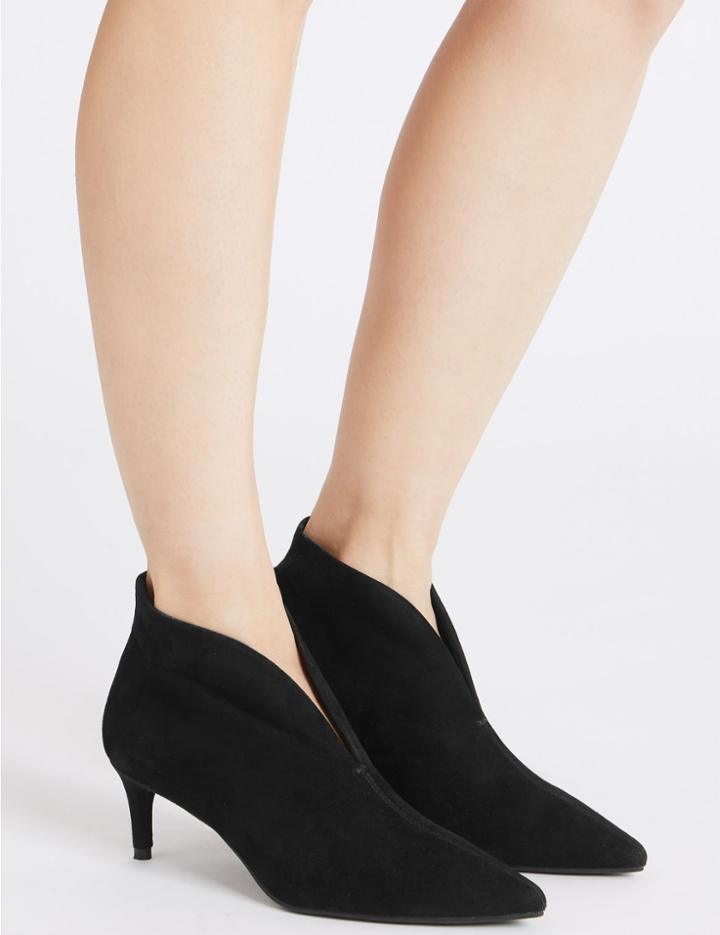 Marks & Spencer Suede Kitten Heel Shoe Boots Black