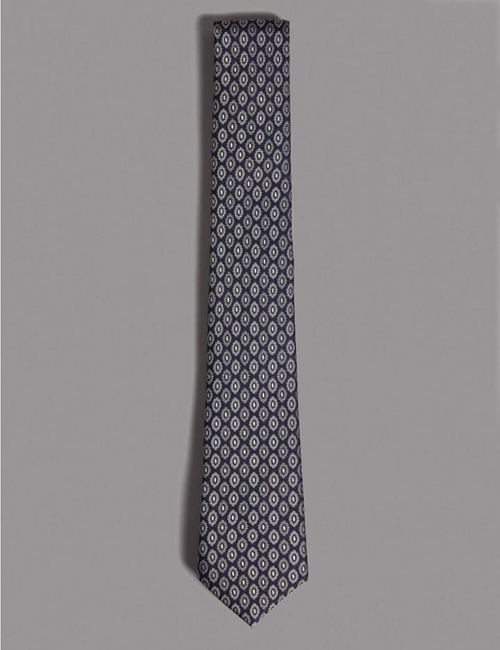 Marks & Spencer Pure Silk Foulard Tie Slate Blue