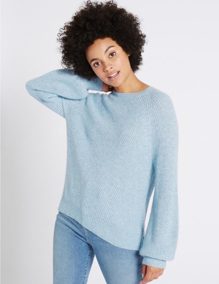 Marks & Spencer Ribbed Round Neck Jumper Soft Blue