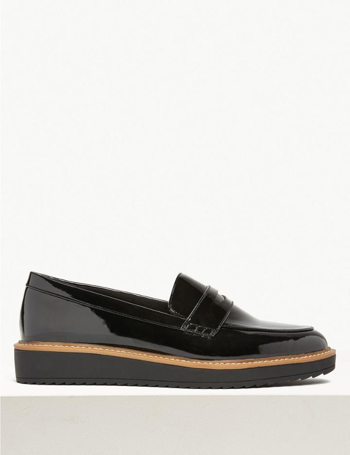 Marks & Spencer Flatform Loafers Black Patent